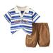 Cute foreign Style Crewneck Top Color Striped Shorts Two Piece Suit Summer Boys Short Sleeves Baby Short Sleeve Gifts for Men Baby Boy Clothes 6 9 Months Grandma Toddler Romper Boy Zip