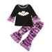 Tosmy Toddler Kids Girls Clothes Set Outfit Pumpkin Print Long Sleeve Tops Bell Bottom Pants 2 Piece Set Outfits Kids Outfits