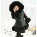 B91xZ Girls Outerwear Jackets Coat Winter Warm Faur Leather Button Down Jacket With Hood Long (Black 2-3 Years)