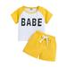Shiningupup Toddler Baby Boy Outfit Kids T Shirt Short Sleeve Tops Shorts Suit Monogram Color Short Sleeve off Shoulder Suit Outfit 2Pcs Summer Clothes Set Gifts for Kids 8 12