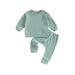Wassery Infant Boys Girls 2Pcs Fall Outfits Baby Boy Girl Clothes Solid Color Long Sleeve Ribbed Sweatshirt and Pants Set 0-24M