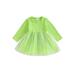 Toddler Baby Girl Fall Dress Solid Color Tulle Patchwork Long Sleeve Round Neck A-line Dress