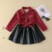 eczipvz Baby Girl Clothes Toddler Child Kids Baby Girls Patchwork Bowknot PU Leather Dress Jacket Winter Coats Outer Outfits Kids (Red 2-3 Years)