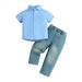 Shiningupup Little Child Baby Boys Suits Summer Blue Short Sleeved Shirt Washed Jeans Daily Wear Toddler 2T Boy Toddler Clothes for Boys 3T Pack Baby Boy Rompers 0 3 Months Pants