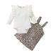 Bjutir Fall Winter Outfit Set For Kids Children Girls Long Sleeve Ribbed Tops Flower Suspender Dress Set 2Pcs Outfits Clothes Set For Kids