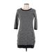 Ann Taylor Casual Dress - Mini Crew Neck 3/4 sleeves: Gray Print Dresses - Women's Size Medium Petite