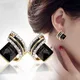 Huretailers-Boucles d'oreilles carrées en pierre noire pour femmes uniques accessoires d'oreille