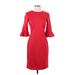 Banana Republic Casual Dress - Sheath Crew Neck 3/4 sleeves: Red Solid Dresses - Women's Size 2