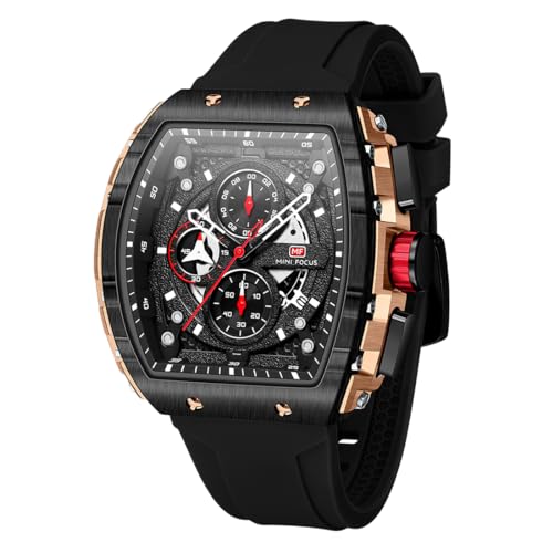 FLYTIK Men Watches Fashion Business Chronograph Watch Luminous Quartz Watch for Men Auto Date Sport Silicon Strap Waterproof Military Wrist Watch, Rose Black, cool