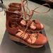 Coach Shoes | Coach Barkley Semi Matte Calf Saddle Color Lace-Up Wedge Sandal Size 8 New | Color: Brown | Size: 8