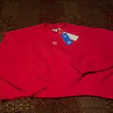 Adidas Tops | Adidas Three Stripes Trefoil Crop Crewneck Fleece Lined Oversize Sweatshirt | Color: Red/White | Size: M