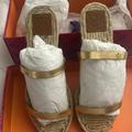 Tory Burch Shoes | Gold Tory Burch Two Band Flat Espadrille Slide. Size 8.5 Worn Once. | Color: Gold | Size: 8.5