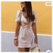 Zara Dresses | Bow Front Cut Out Detail Linen Blend Mini Dress | Color: Cream | Size: L