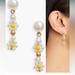 Madewell Jewelry | Madewell Daisy Cultured Pearl Linear Drop Earrings | Color: White/Yellow | Size: Os
