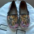 Gucci Shoes | Gucci Tiger Bengal Gg Coated Canvas Espadrille Loafer Flats Shoes | Color: Black/Brown | Size: 37