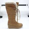 Michael Kors Shoes | Michael Kors Beaverton Women's Brown Leather Shearling Lined Wedge Boots Size 7m | Color: Brown | Size: 7m