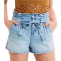 American Eagle Outfitters Shorts | American Eagle Denim High Waist Button Fly Paperbag Waist Shorts Sz 6 | Color: Blue | Size: 6