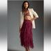Anthropologie Skirts | Anthropologie The Cheri Ruffled Tulle Midi Skirt Elastic Waist Lined Wine | Color: Red | Size: S