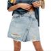 Free People Skirts | Free People Nwt Distressed Denim Skirt In Size 24 | Color: Blue | Size: 24