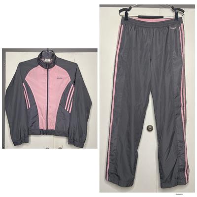 Adidas Pants & Jumpsuits | Adidas Womens Vintage Windbreaker Track Suit Full Zip Jacket Pants M Grey/Pink | Color: Gray/Pink | Size: M