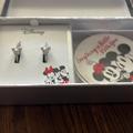 Disney Jewelry | Disney Diamonique Hoops Pierced Earrings W Tray Great Gift Idea | Color: Black/Red | Size: Os