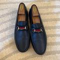 Gucci Shoes | Gucci Navy Blue Leather Driving Loafers With Horse Bit Buckle | Color: Blue | Size: 10.5