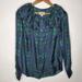 J. Crew Tops | J Crew Collection Womens 100% Silk Button Front Blouse Size S Blue Green Ruffled | Color: Blue/Green | Size: S