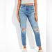 American Eagle Outfitters Jeans | American Eagle Women’s Jean 8 Busted Knee Short Blue Denim Mom Ripped Ankle | Color: Blue | Size: 8 Short