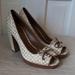 Coach Shoes | Coach Corey Platform Peep Toe Heels Sz 10 | Color: Tan/White | Size: 10