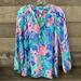 Lilly Pulitzer Tops | Lilly Pulitzer Blouse Womens S Silk Elsa Top Multi Jet Stream Floral Print Smock | Color: Blue/Pink | Size: S