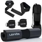 LAVVON Squat Pad Set - Foam Barbell Pad for Squats Cushion, Lunges & Bar Padding for Hip Thrusts - Standard Olympic Weight Bar Pad - With Ankle Straps, Wrist Straps for Weightlifting (Black)