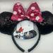 Disney Accessories | Disney Minnie Mouse Holiday Sequined Ear Headband - Black Ear With Pink Bow | Color: Black/Pink | Size: Os