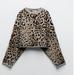 Zara Sweaters | Guc Zara Animal Print Jacquard Knit Cropped Sweater Oversized Sz S Small | Color: Gray/Tan | Size: S