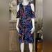 Anthropologie Dresses | Anthropologie Maeve Elia Dress Sz 8 Blue Pink Black Floral Cold Open Shoulder | Color: Blue/Pink | Size: 8