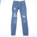 Free People Jeans | Free People Jeans Women's W25 Blue Denim Distressed Frayed Visible Button Fly | Color: Blue | Size: 25