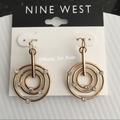 Nine West Jewelry | New} Nine West Hanging Gold Hoops With Crystals | Color: Gold/Silver | Size: Os