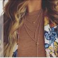 Anthropologie Jewelry | Gold 3 Layer Necklace Bar Circle Long Choker | Color: Gold/Yellow | Size: Os
