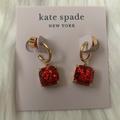 Kate Spade Jewelry | Kate Spade Mini Square Glitter Huggie Earrings In Red Glitter/Gold | Color: Gold/Red | Size: Os