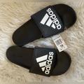 Adidas Shoes | Adidas Nwt Men’s Adilette Comfort Slide Sandal. Black With White Logo-Size 10 | Color: Black | Size: 10