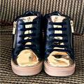 Michael Kors Shoes | Michael Kors Girls Ivy Bleu Velvet Gold High Tops Sneakers Size 10t | Color: Black/Gold | Size: 10g