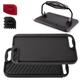 Cuisinel Cast Iron Griddle/Grill + Burger Press + Pan Scrapers - Reversible Pre-Seasoned 16.75" X 9.5"-inch Dual Handle Flat Skillet and Griller Pan + Cleaning Accessories - Indoor/Outdoor Stove Safe