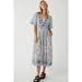 Free People Dresses | Free People Lysette Dress Floral Maxi Midi Puff Sleeve Peasant Blue Size Xs | Color: Blue | Size: Xs