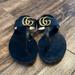 Gucci Shoes | Gucci Marmont Logo Leather Thong Sandals Sz 37.5 | Color: Black/Gold | Size: 37.5