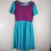 Lularoe Dresses | Lularoe Purple Teal Amelia Dress With Pockets 1/2 Zip Back Women's Large | Color: Green/Purple | Size: L