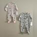 Disney One Pieces | Disney Baby Set Of Two Sleep And Play Onesies Size 0-3 Months | Color: Green/Pink/Red | Size: 0-3mb
