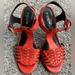 Coach Shoes | Coach ‘Izzy Mat Calf’ 3.5” Wooden Heel Strappy Sandals Size 6.5 | Color: Red | Size: 6.5