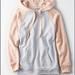 American Eagle Outfitters Tops | American Eagle Hooded Blush/Gray Color Block Sweatshirt | Color: Gray/Pink | Size: M