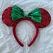 Disney Accessories | Disneyparks 2017 Holiday Bow Green Red Sequin Minnie Ears Headband | Color: Red | Size: Os