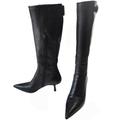 Gucci Shoes | Gucci Buckle Strap Kitten Heel Pointed Toe Luxe Black Leather Knee Boot 6b | Color: Black | Size: 6