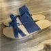 J. Crew Shoes | J Crew Womens Leather Cross Strap Slide On Sandals Navy Blue Sz 9 | Color: Blue | Size: 9